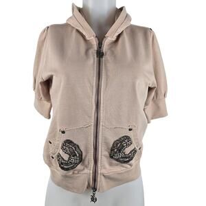Hale Bob Prim Rose Lightweight Hooded Beaded Short Sleeve Jacket XL NWT
